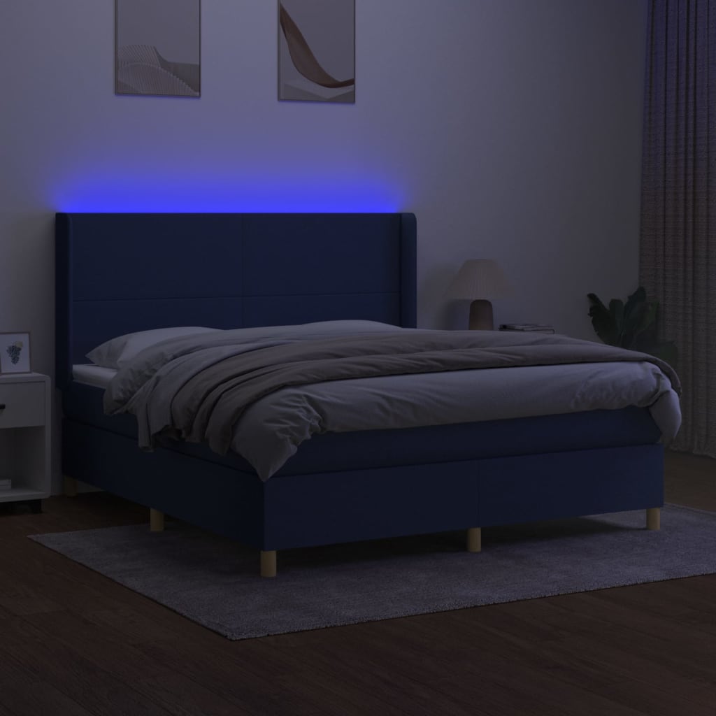 Maison Exclusive - Sommier à lattes de lit matelas et LED Bleu 160x200 cm Tissu - 3