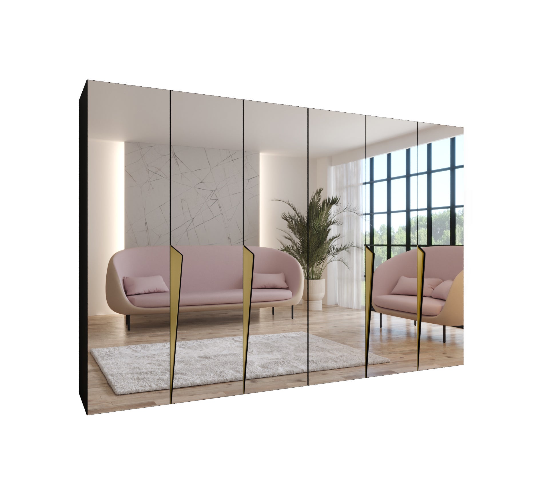 Szafa uchylna otwierana Piano 3 300 (150x2) x 52 x 202 cm czarny + u. Złoty Abiks Meble