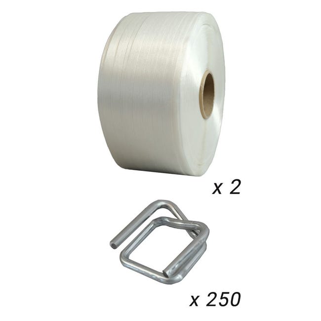 Reggette Filo A Filo TECPLAST - 2 Rotoli 13mm X 1100m + 250 Fibbie, Resistenza 375kg, Per Pallet E Spedizioni - Foto 4