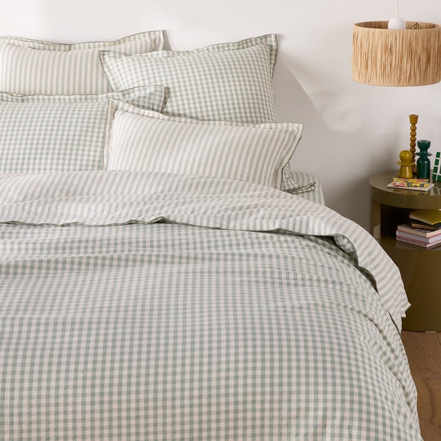 Housse de couette coton seersucker, Cottage vert - Vert sauge - 200 x 210 cm