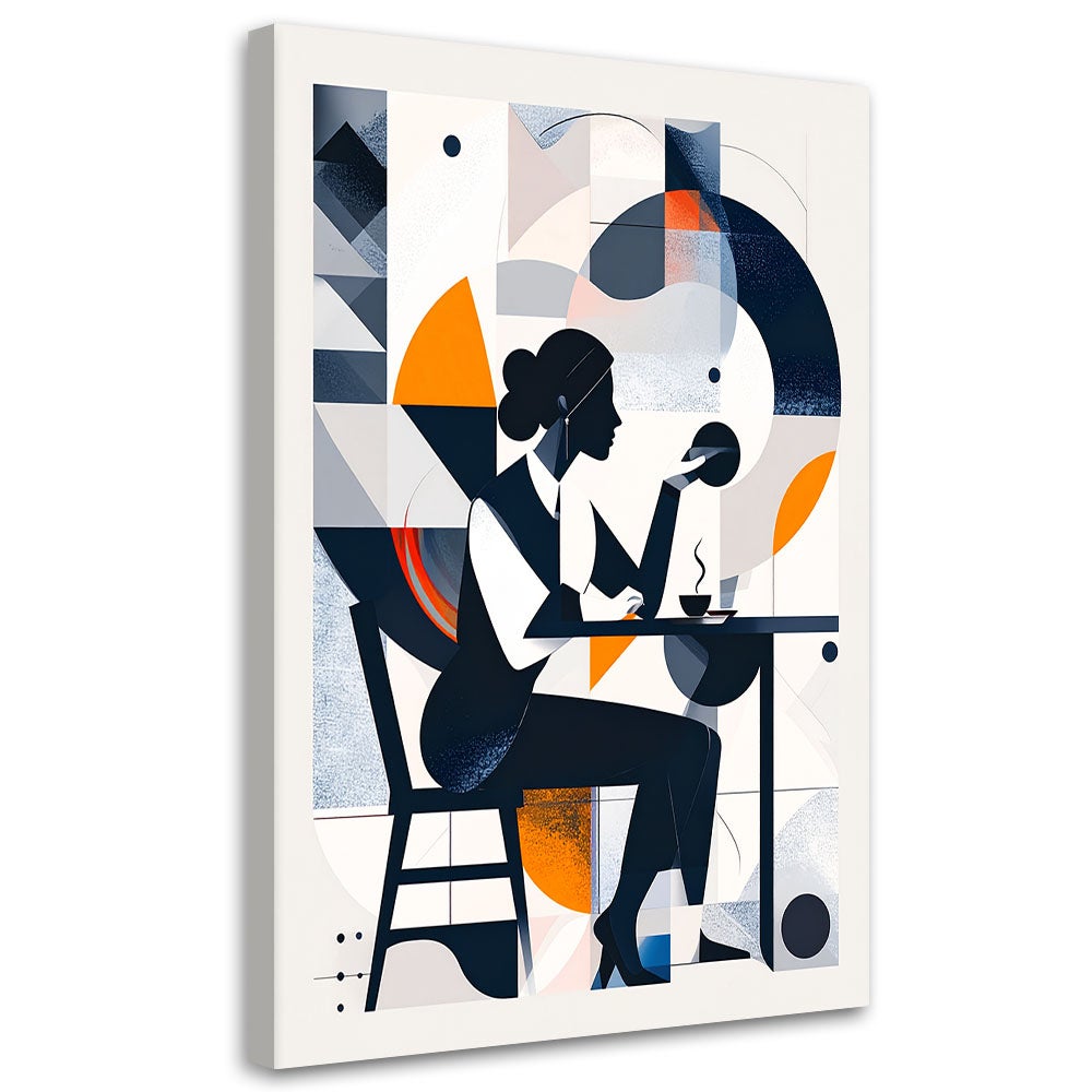 Obraz do salonu biura restauracji, Kobieta z kawą w stylu Bauhaus 60x90