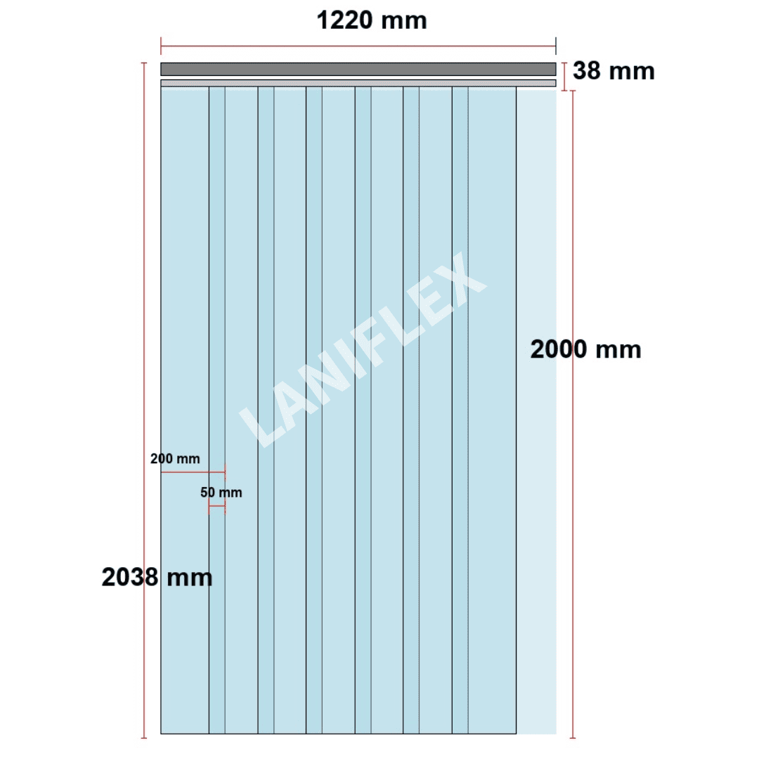 Rideau à lanières PVC transparent 122x200 cm LANIFLEX - Fabriqué en France - Pose facile - Lamelles plastiques qualité pro pour isolation - 3