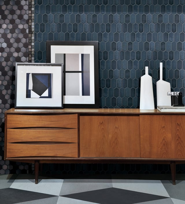 Mosaique de Ceramique Noire Hexagone Long - vendu par plaque de 29,6X25,6 Cm -