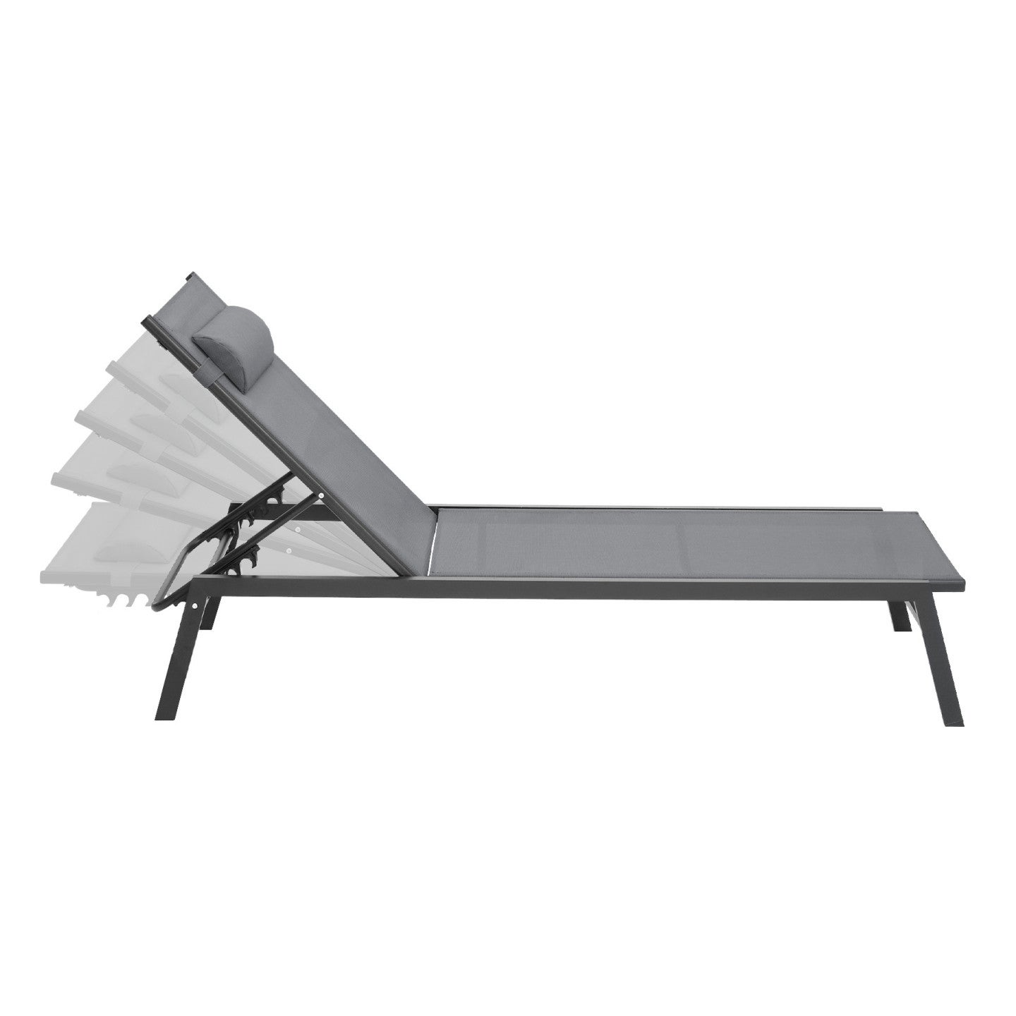 Lot de 2 transats de jardin inclinables en aluminium SINTRA gris anthracite et noir - 3