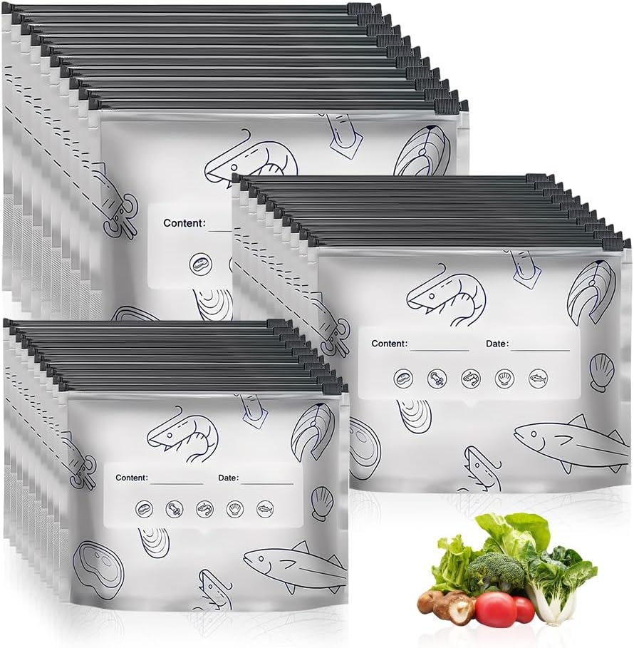 Opakowanie 30 torebek strunowych do mrożenia, torebek do przechowywania żywności, torebek wielokrotnego użytku na żywność, torebek do przechowywania p