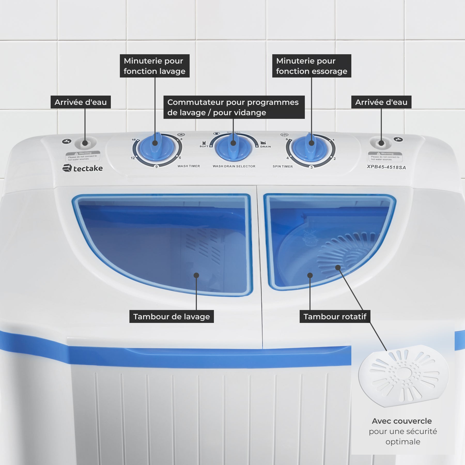 TECTAKE Máquina de lavar miniatura Com centrifugadora, 2 câmaras - 4