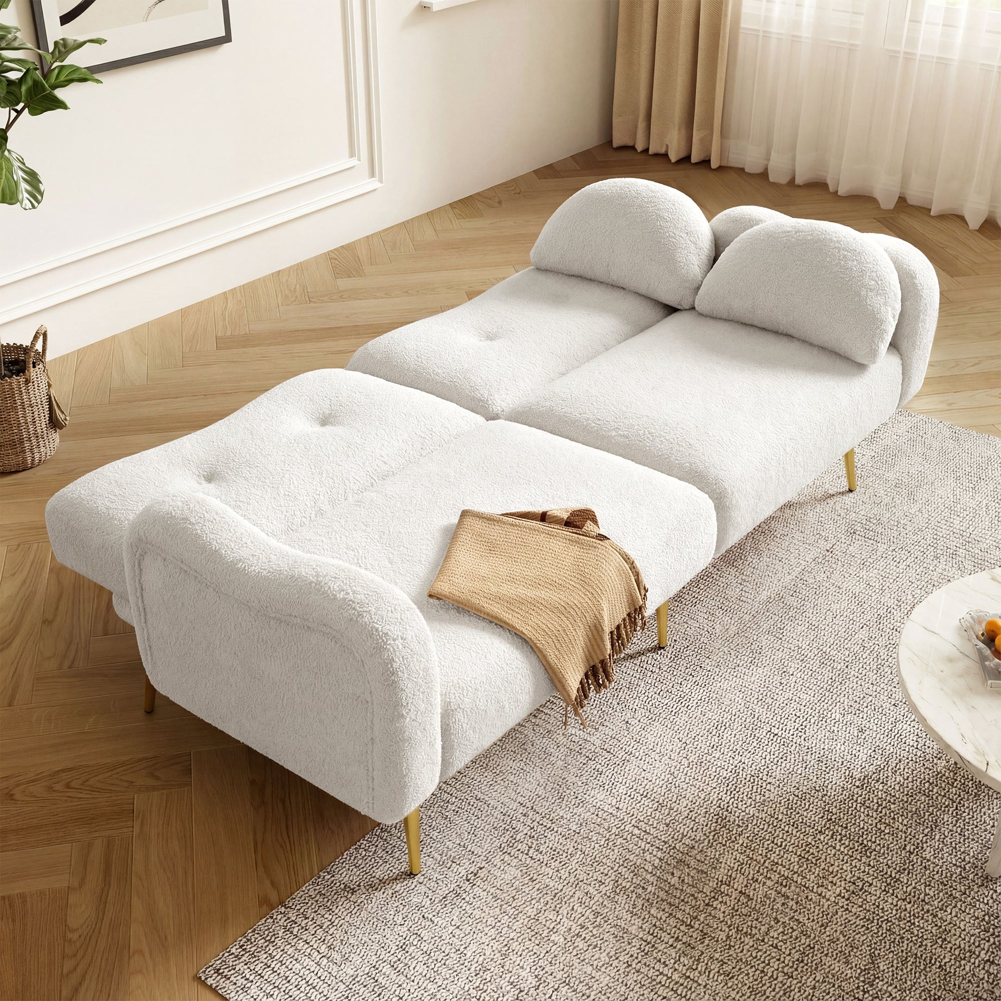 Canapé convertible deux places, design scandinave, dossier réglable en