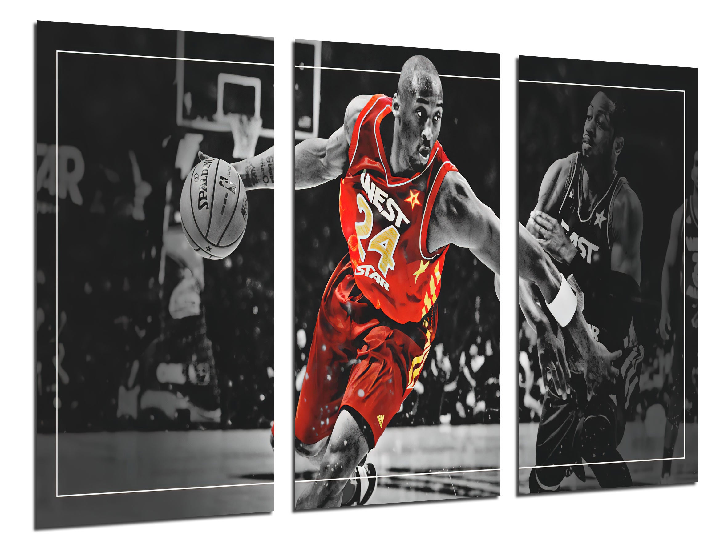 Set cuadros baloncesto, nba, deportes, west kobe bryant, negro y rojo, mamba, impresión digital sobre madera