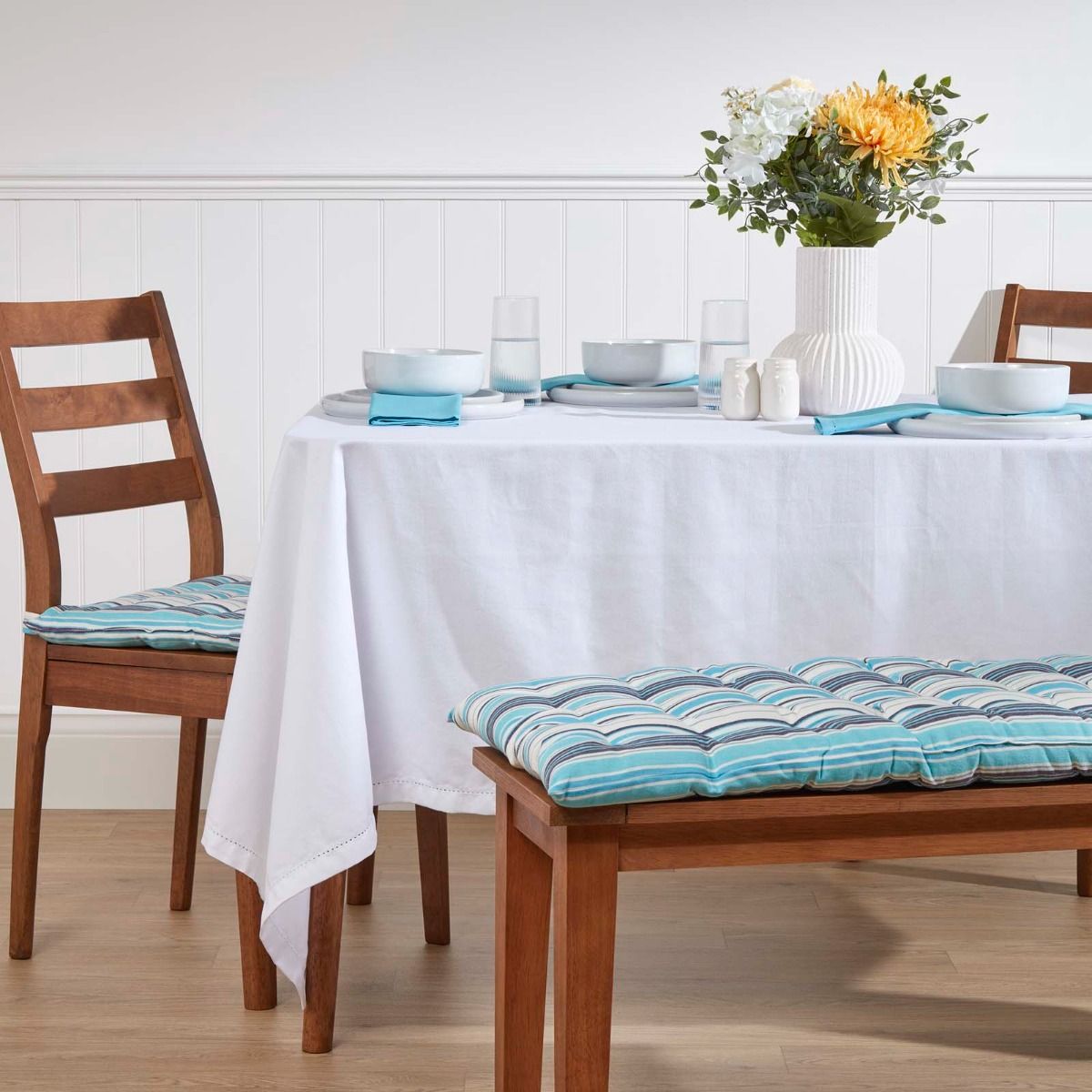 HOMESCAPES Cuscino Da Panca 3 Posti – 143x48 Cm, Righe Multicolore, Cotone – Per Esterno E Interno