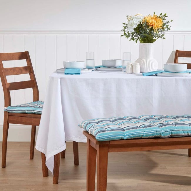 HOMESCAPES Cuscino Da Panca 3 Posti – 143x48 Cm, Righe Multicolore, Cotone – Per Esterno E Interno