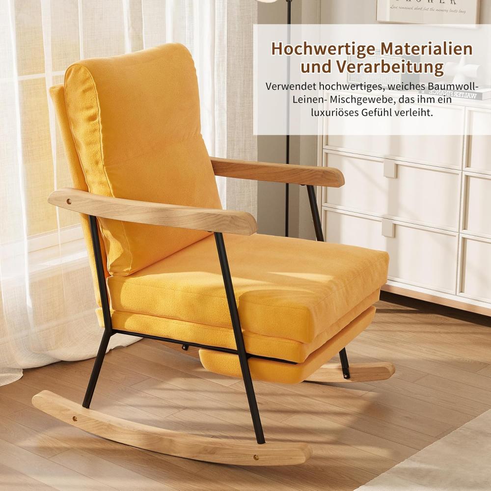 Fauteuil à bascule avec repose-pieds extensible, inclinable, dossier réglable, salon/chambre, marron/jaune - 6