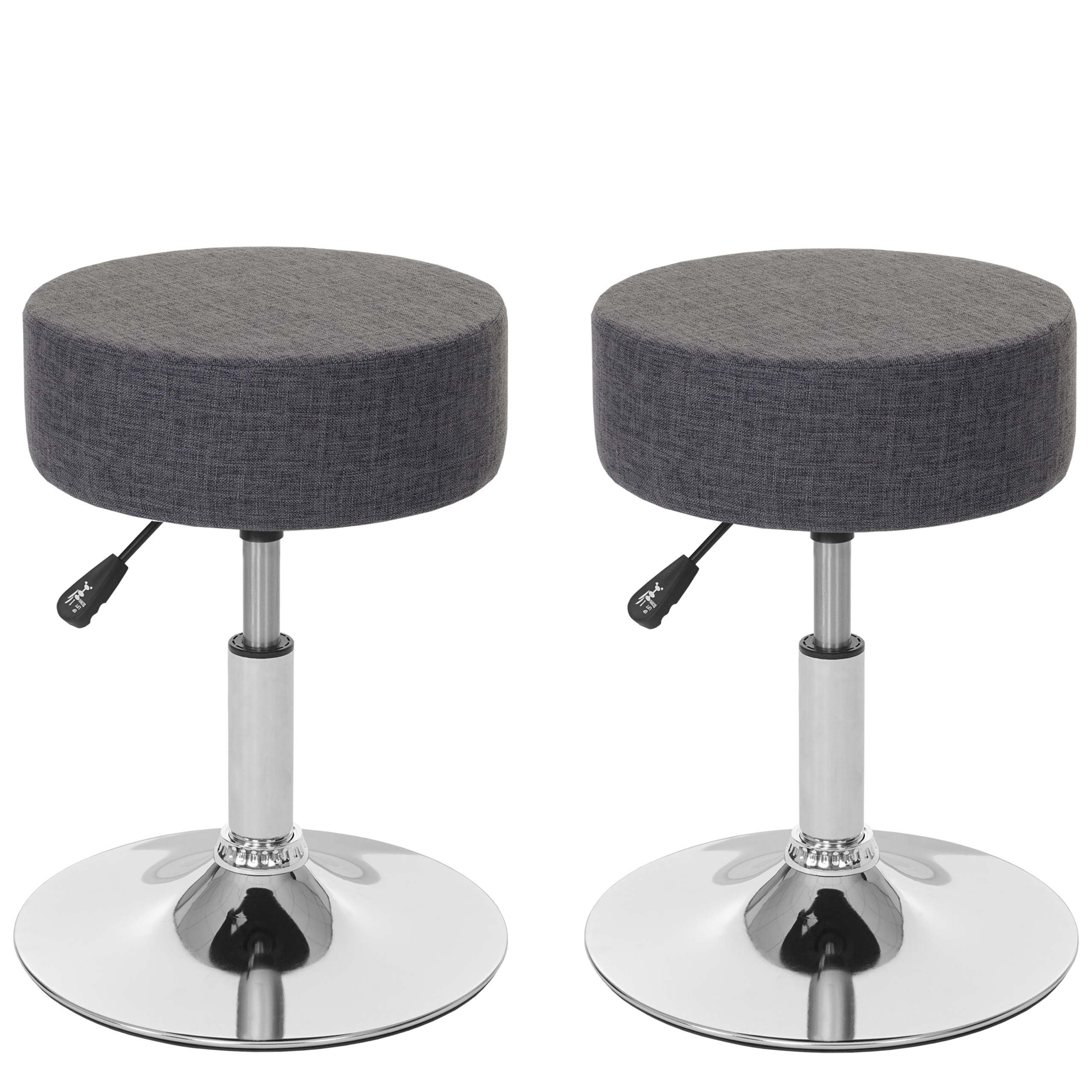 Zestaw 2 taboretów HWC-C22, taboret do makijażu, regulowana wysokość Ø 35 cm ~ tekstylny, szary