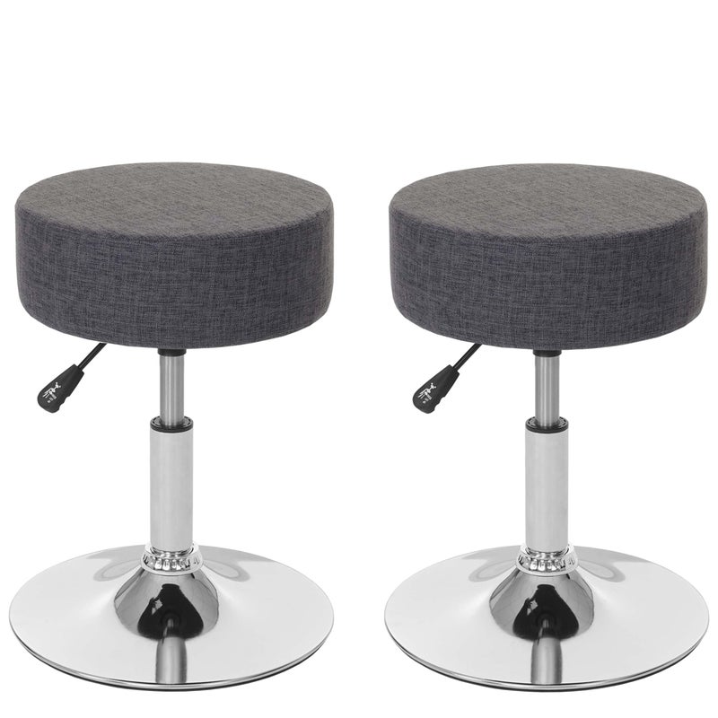 Zestaw 2 taboretów HWC-C22, taboret do makijażu, regulowana wysokość Ø 35 cm ~ tekstylny, szary