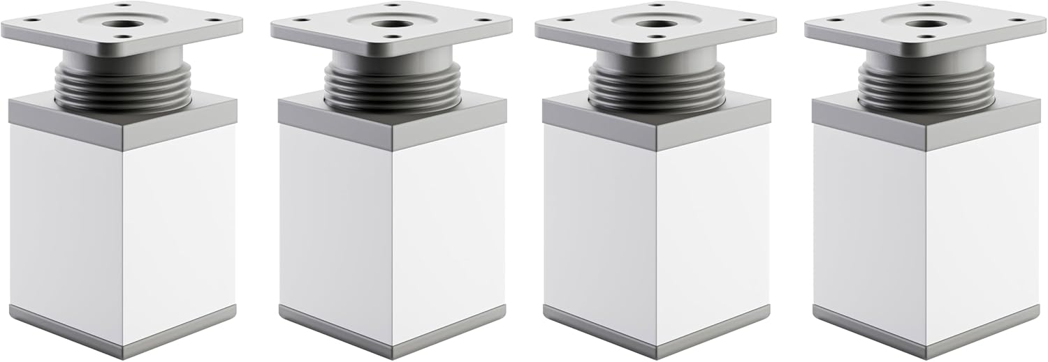 Set de 4 picioare pătrate reglabile 60 mm - alb și gri pentru comode, dulapuri și paturi 4buc