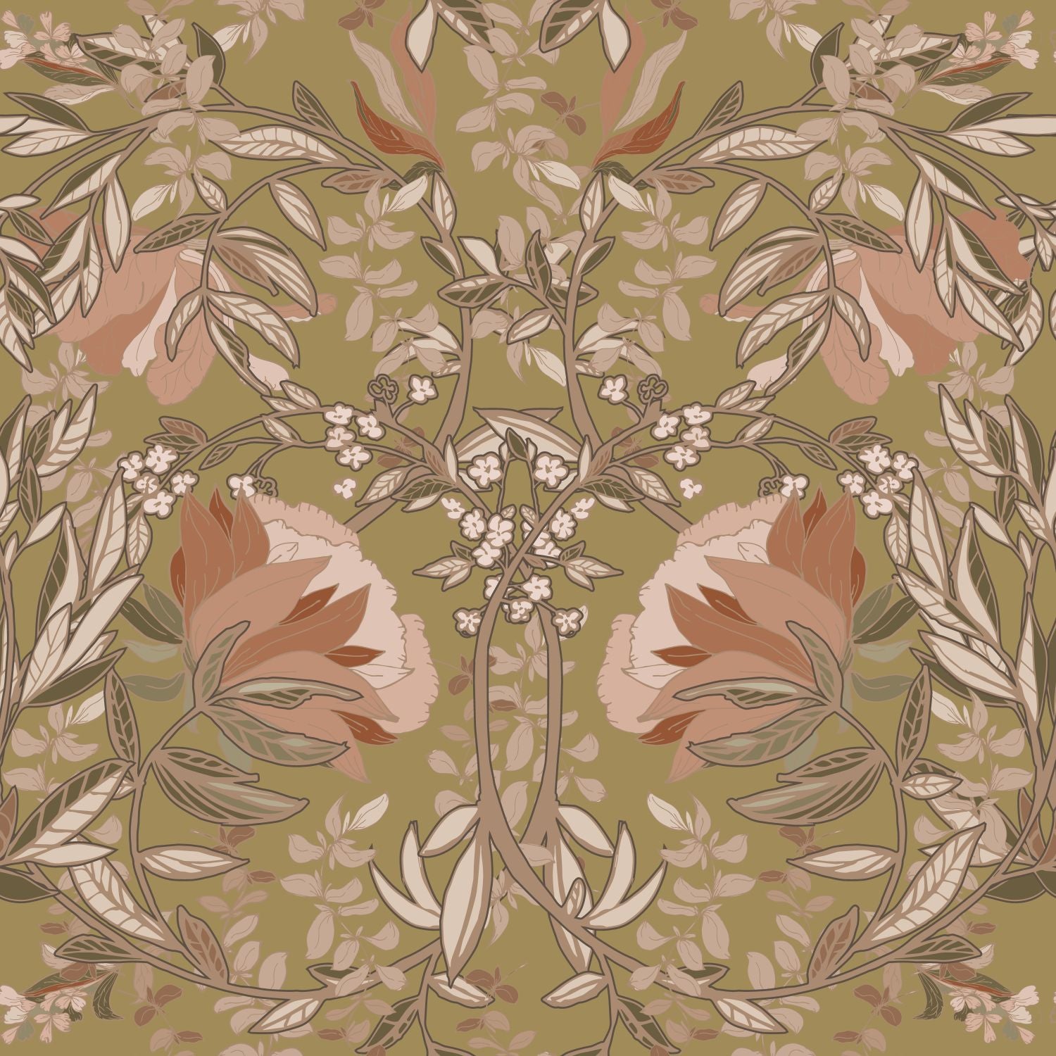 Papier peint fleurs vintage de style art nouveau or et rose terracotta - 53 cm x 10.05 m - ESTAhome - 9