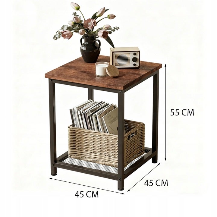 STOLIK KAWOWY KWADRATOWY POMOCNICZY BOCZNY Z PÓŁKĄ RETRO VINTAGE LOFT 55 CM - 7
