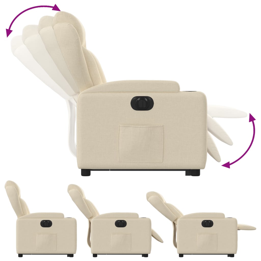 Fauteuil inclinable électrique crème tissu - 7
