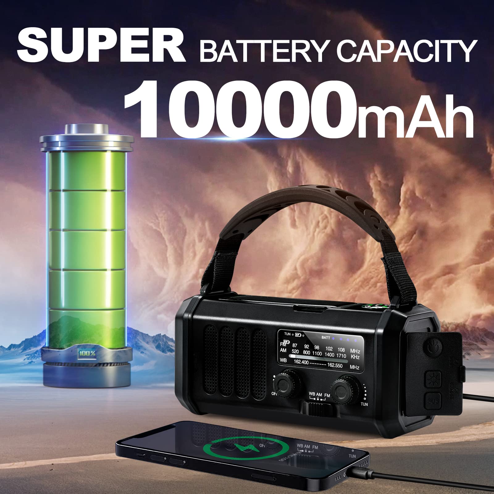 1 x Rádio Meteorológico Solar com Manivela, Carregador de Telemóvel Tipo C e Lanterna com Sirene de Sobrevivência SOS para Viagens ao Ar Livre. - 5