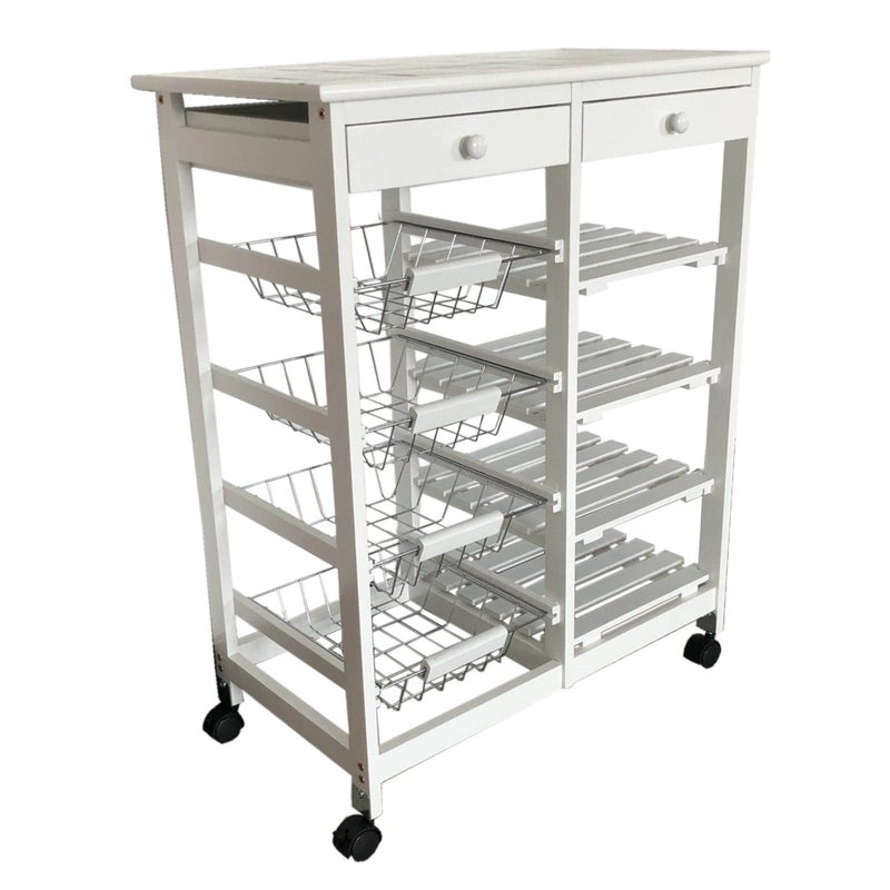 Meyvaser - Carrinho de cozinha duplo com 4 cestos 4 prateleiras e 2 gavetas Cor branca 85 x 67 x 37 Cm