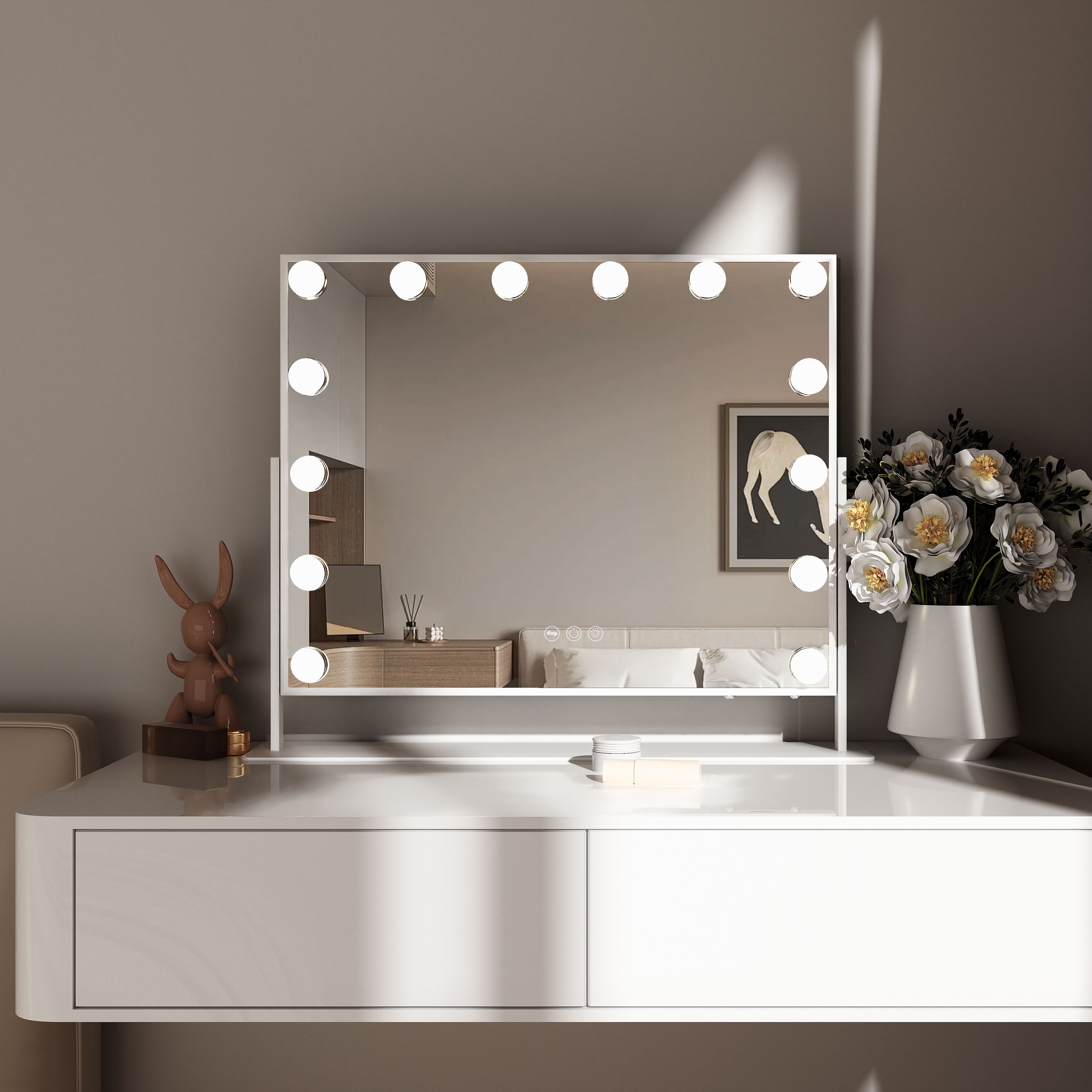Specchio da trucco Hollywood illuminazione LED - 65 x 49 cm - Rotante - 3