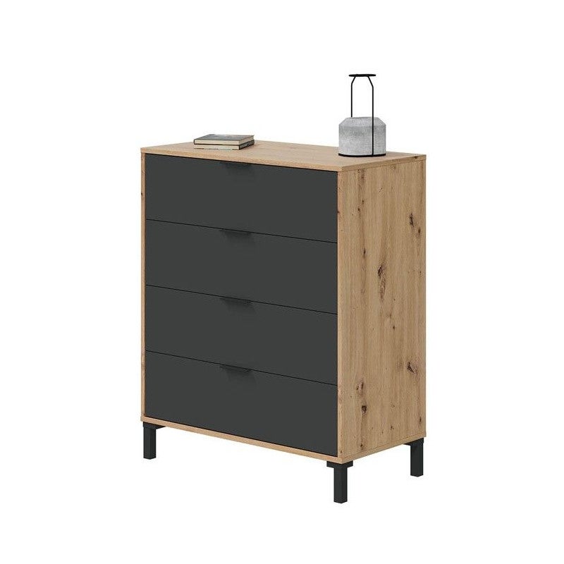 Commode 4 tiroirs décor chene noueux et gris anthracite - L77,5 cm - 5