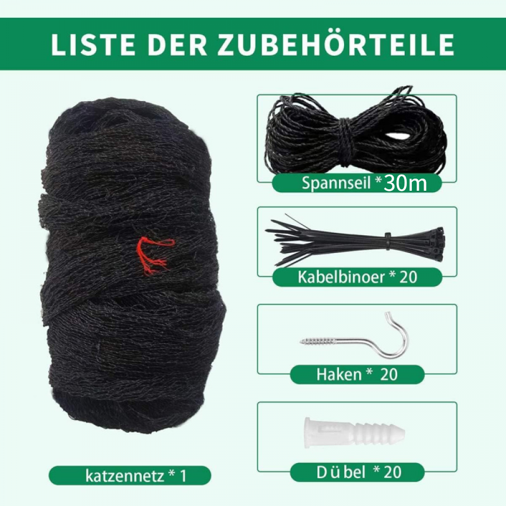 Rete di protezione per gatti da balcone - Resistente - Anti-morso - Anti-invecchiamento - per balcone e finestra (Nero) 10 x 3 metri - 5