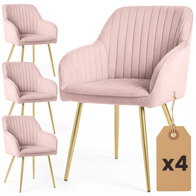 4x Welurowe krzesło tapicerowane z przeszyciami Pudrowy Róż FLORENCE Złote nogi