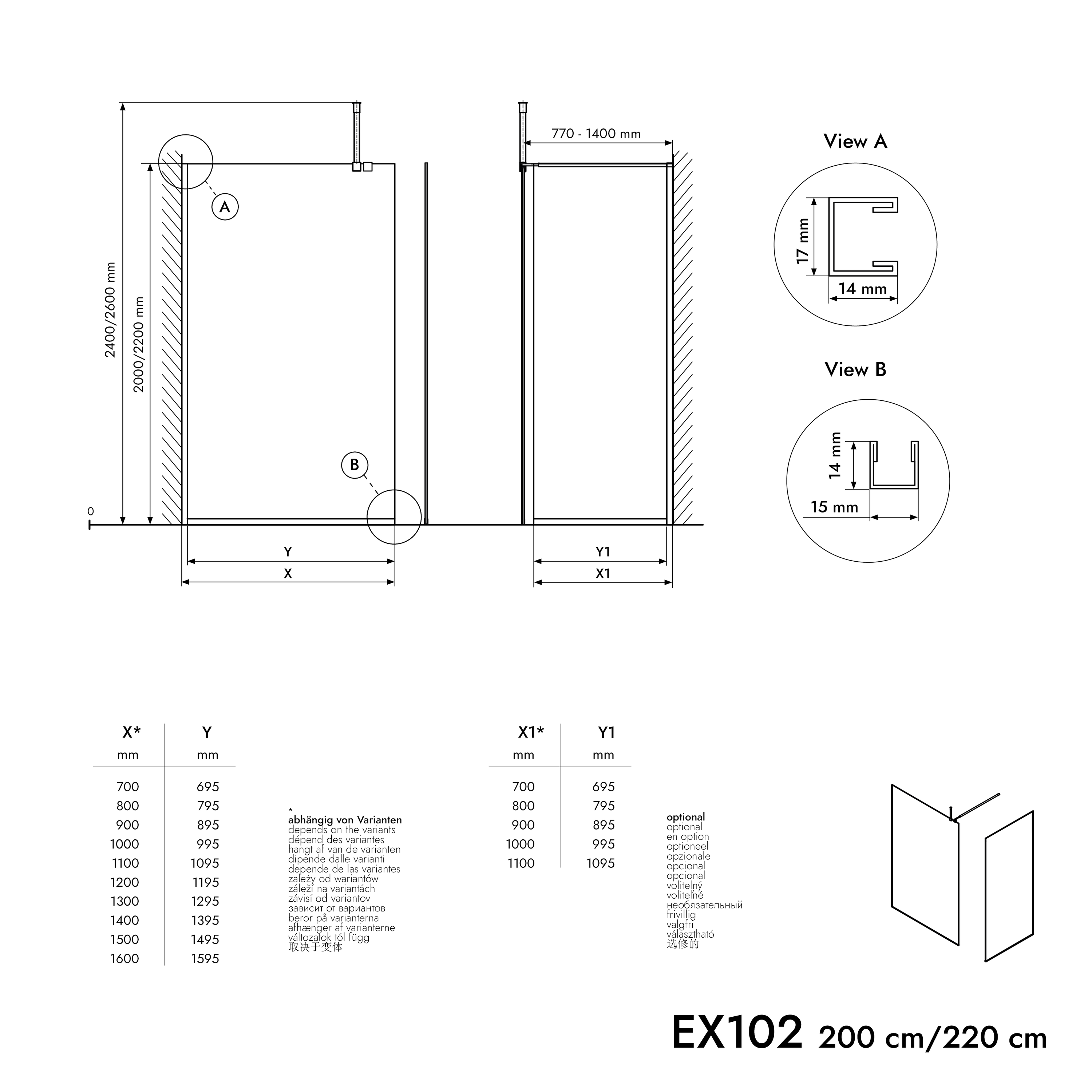 Bernstein Ścianka prysznicowa 100 cm Walk-In EX102-2 szkło ESG 10 mm - Profil ścienny kolor chrom - 5