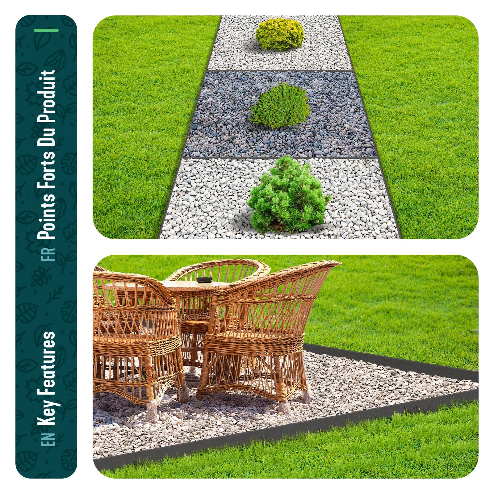 Bordure de jardin haute flexible en PE 20m avec 12 piquets gris - hauteur 13cm - epaisseur 3mm - VOUNOT® - 7