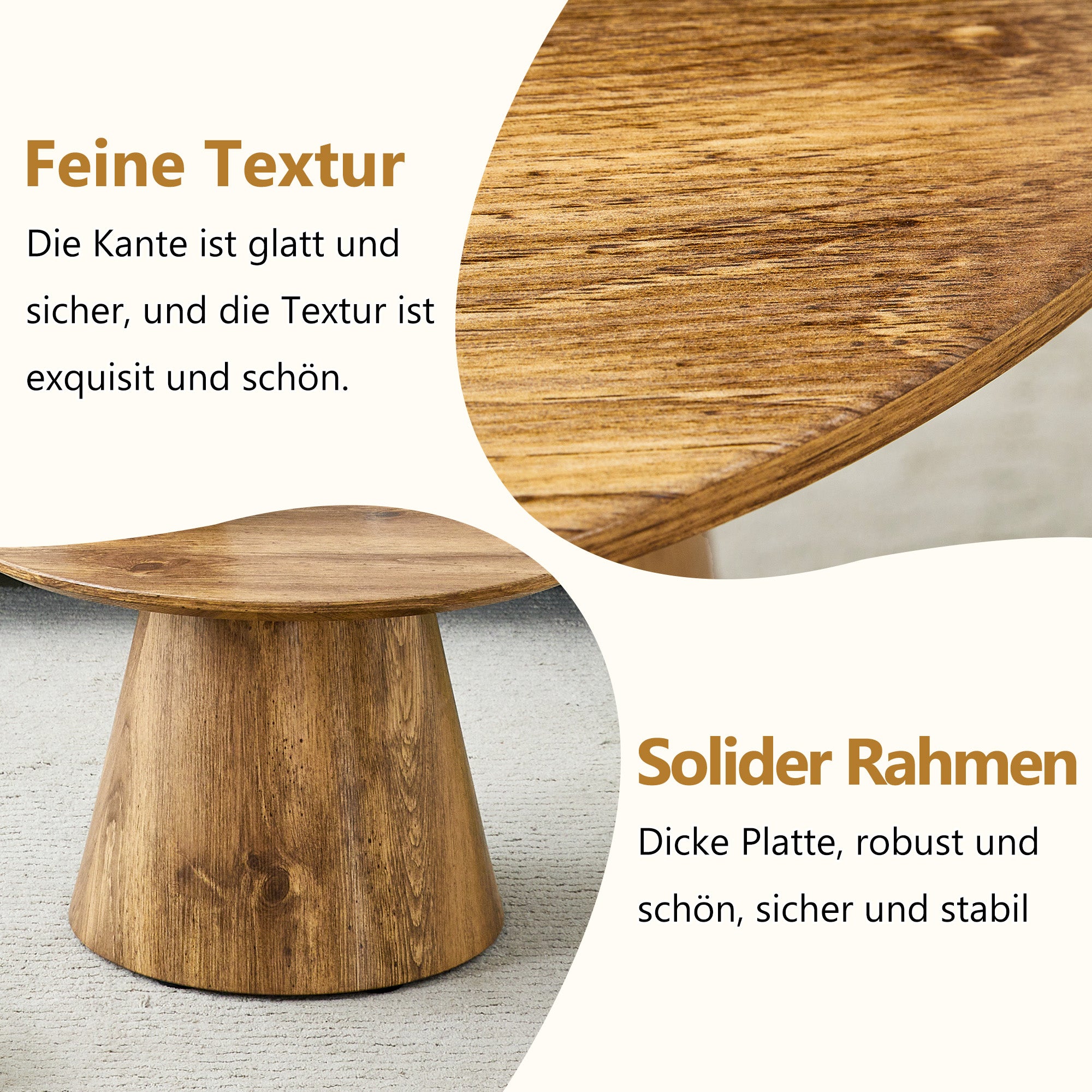 Table basse ronde bois naturel (MDF) – 60 cm x 35 cm, Avec film décoratif bois haut de gamme – table d'appoint bout de canapé,Grain Naturel Noyer - 7