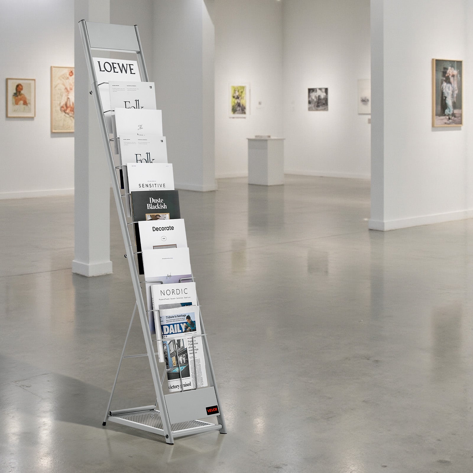 Présentoir à Brochures VEVOR 10 Niveaux, Porte-Brochures sur Pied en Métal Robuste & Durable, pour Magazines, Journaux, Bureau & Exposition, Argent - 8