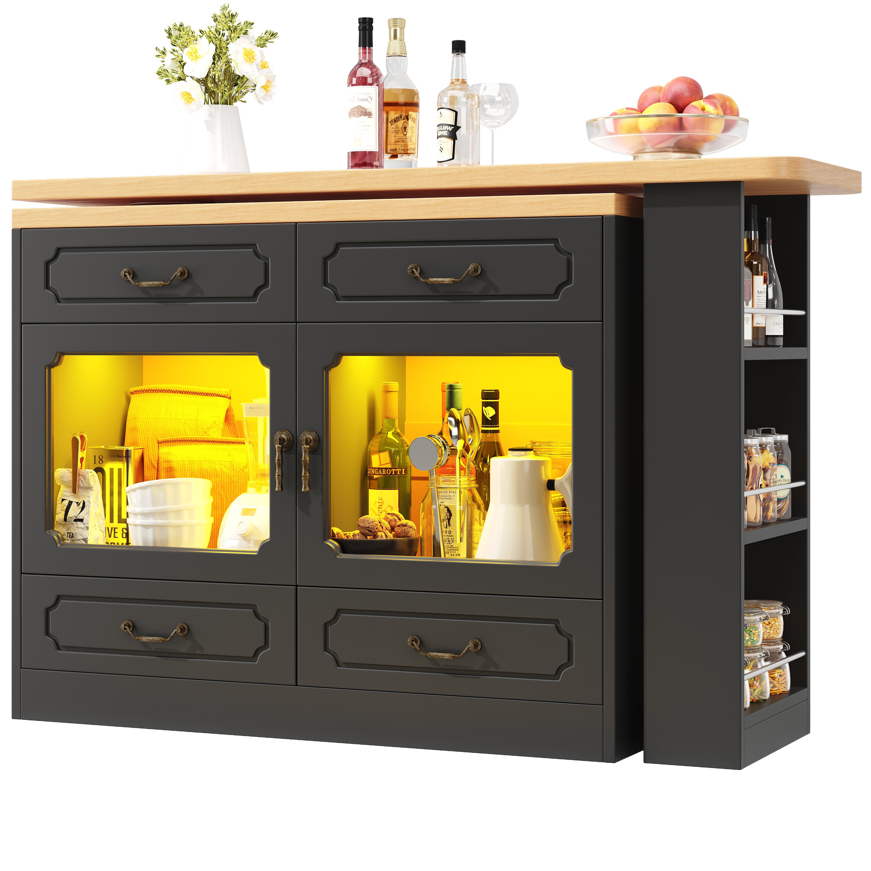 Table de Bar Extensible , Meuble Bar Pivotant avec Éclairage LED et ...