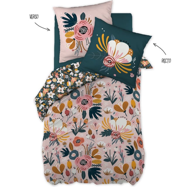 Parure de lit housse de couette avec taie d'oreiller 100% Coton 57 fils Champetre : Taille - 140 x 200 cm