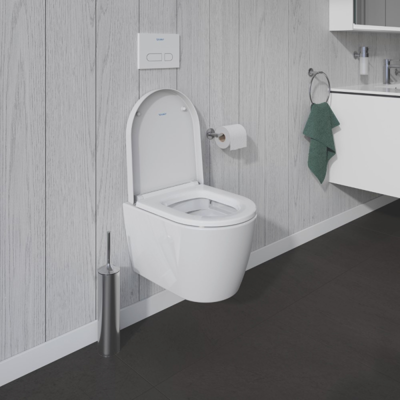 Pack WC suspendu sans bride compact DURAVIT Me by Starck + bâti support GROHE Rapid SL Projet + abattant + plaque blanc - 2