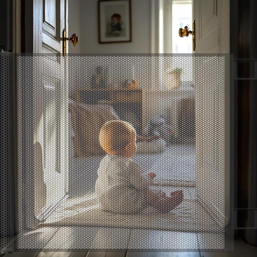 (110 x 78 cm) Barrera de seguridad retráctil y extensible para bebés, niños y perros - Protección para escaleras, pasillos, uso interior y exterior - 3