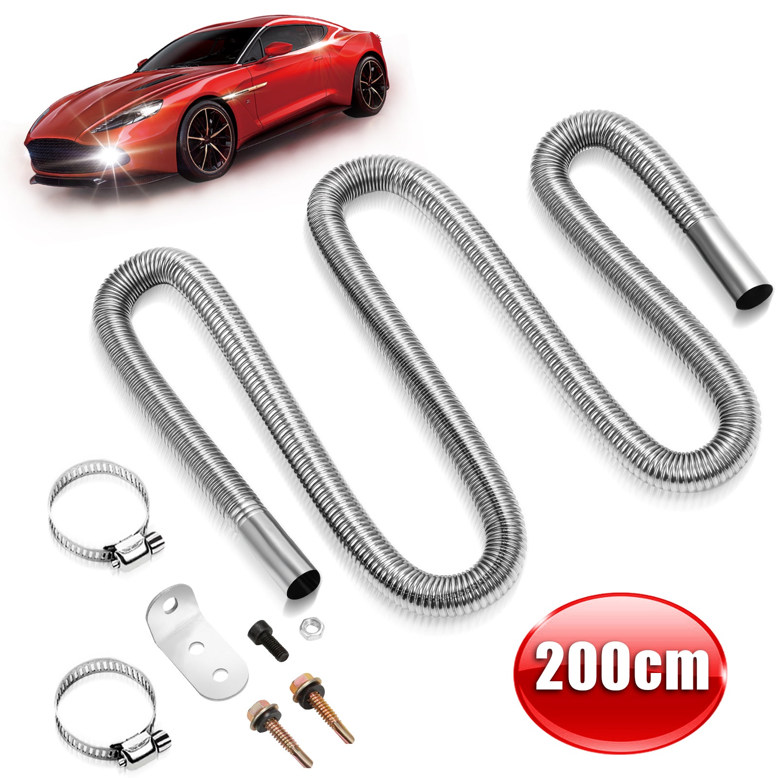 MaxEarn 120 cm Tubo di scarico del motore con silenziatore, tubo di scarico del riscaldatore dell'aria ausiliario del serbatoio del carburante automatico in acciaio inossidabile con 2 morsetti