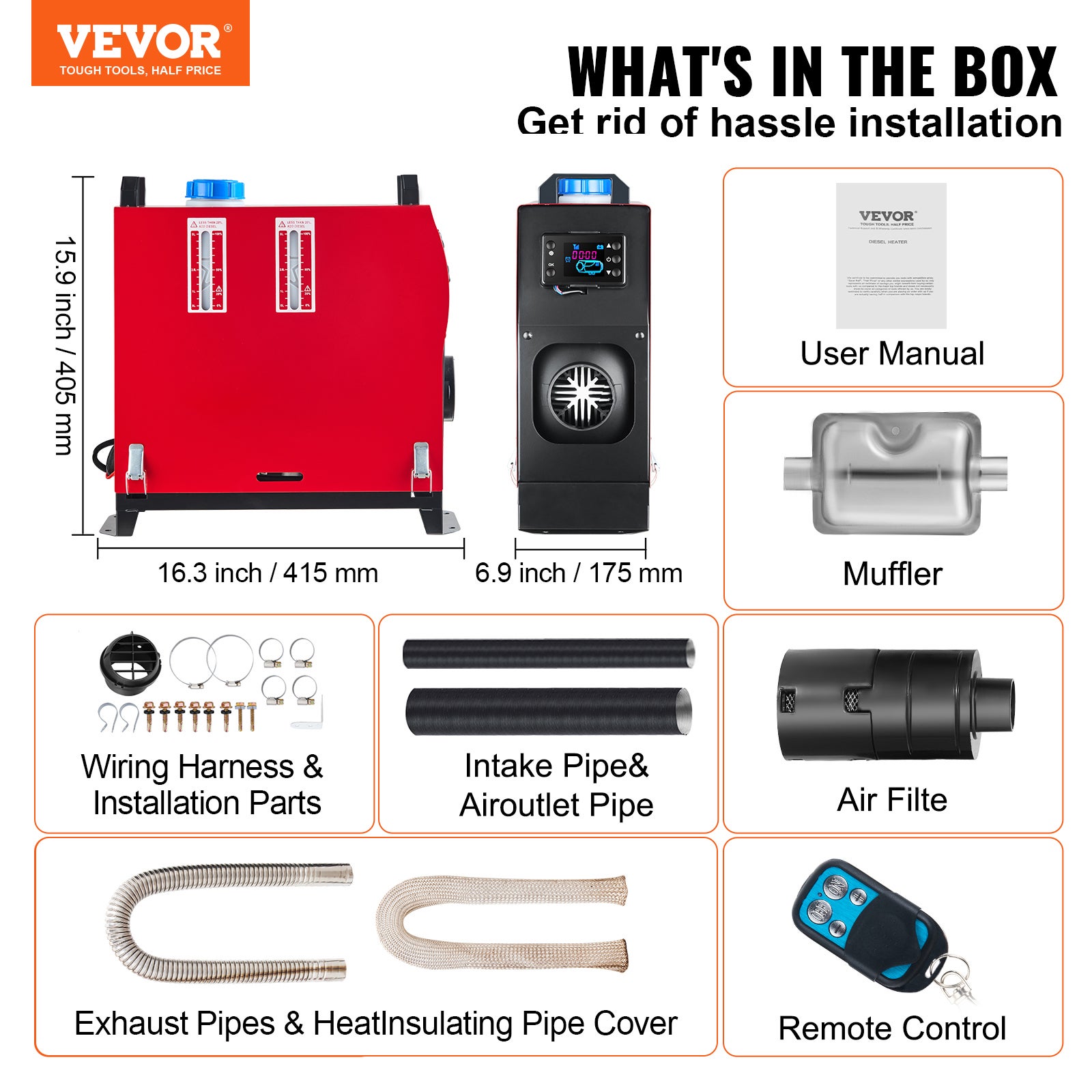 Chauffage diesel tout‑en‑un SucceBuy 12 V 5 kW avec interrupteur LCD et télécommande, chauffage silencieux pour camions, bateaux, caravanes - 7