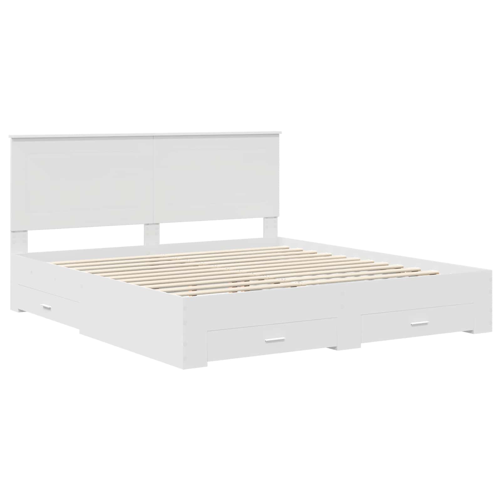 Cadre de lit avec tiroir, blanc, en panneau de bois, pour la chambre, 180 × 200 cm - 4