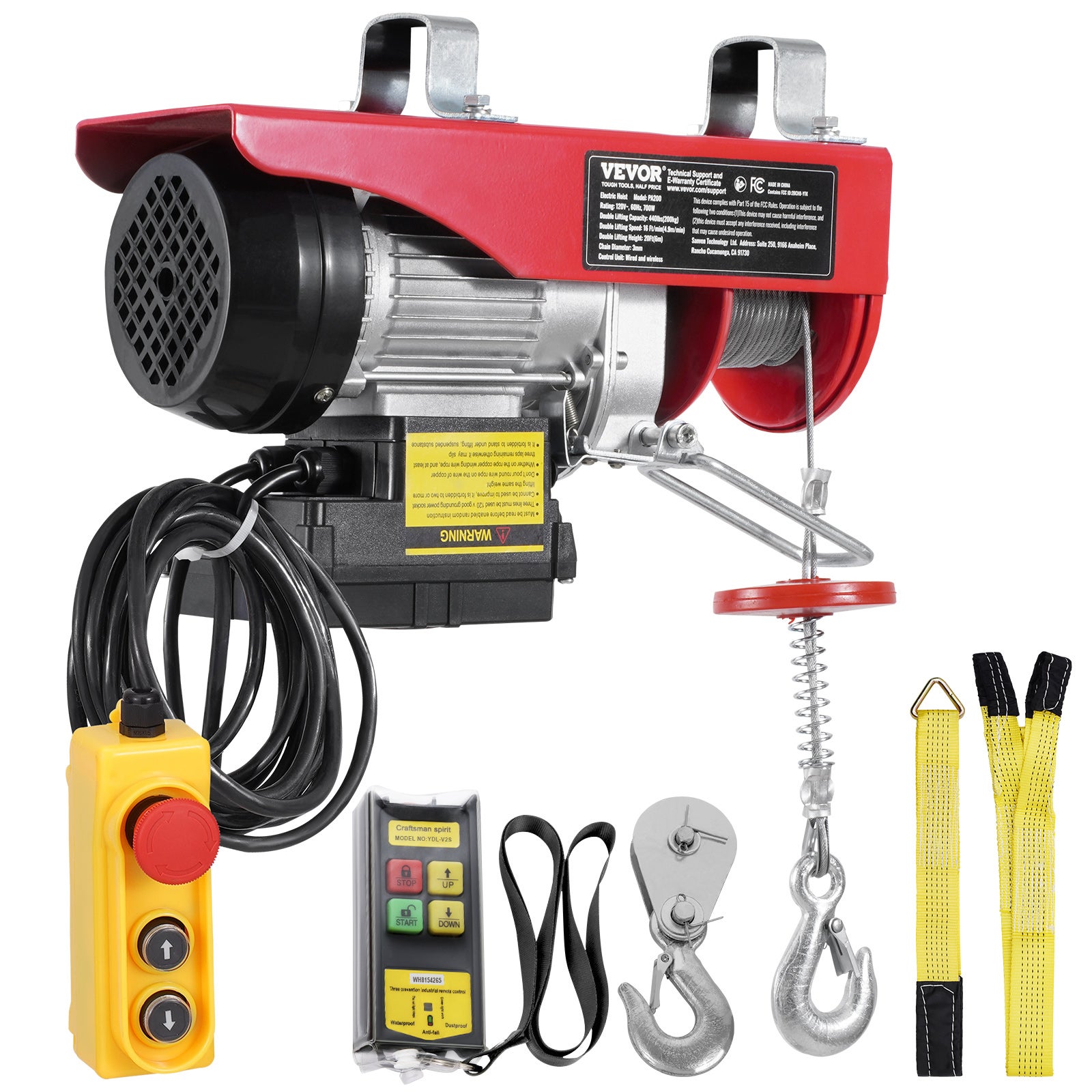 Palan électrique,charge VEVOR 200 kg,télécommande filaire 4,2 m et télécommande sans fil 100 m,hauteur de levage monocâble 12 m,arrêt d'urgence - 9