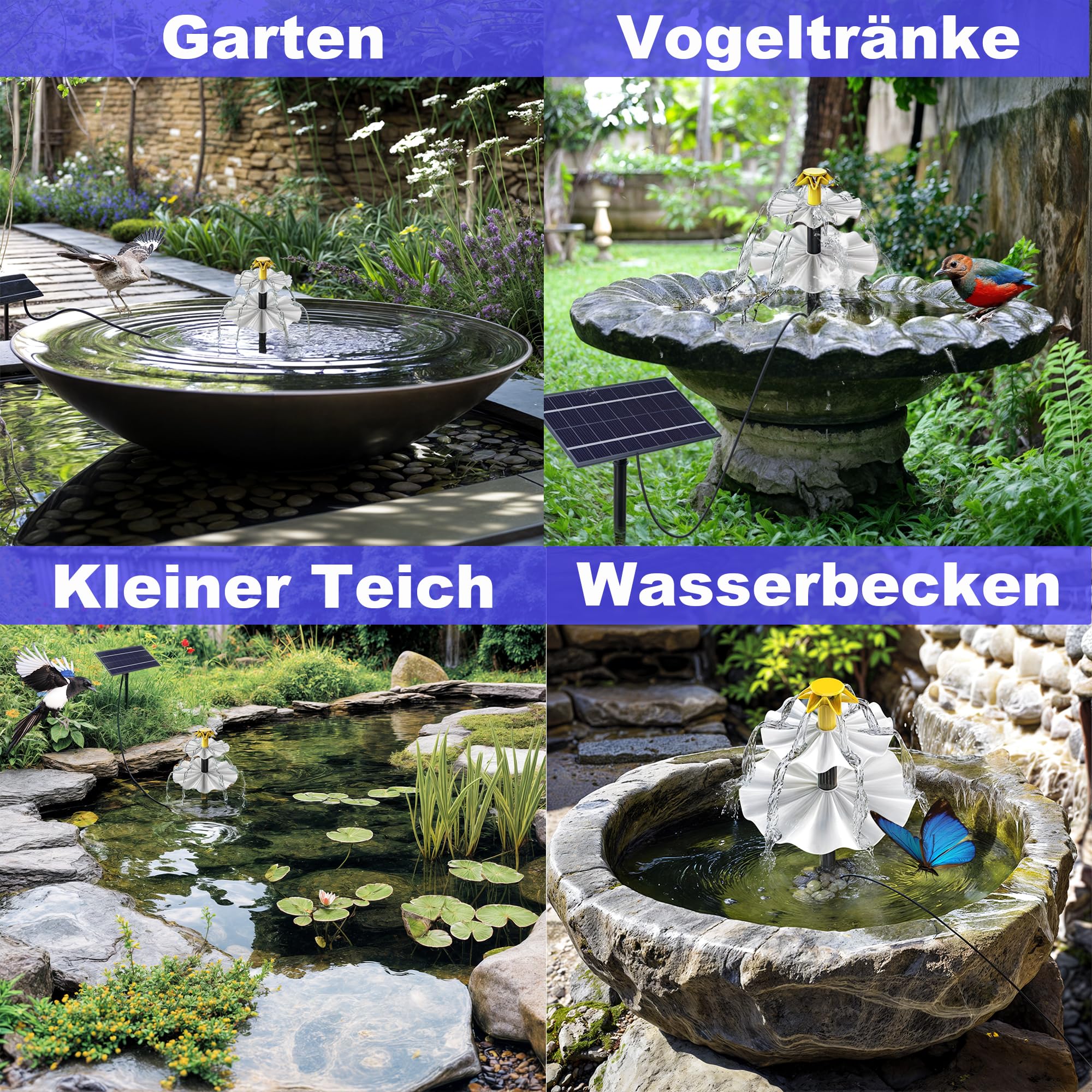 Fontaine solaire, pompe solaire pour bassin, pompe à eau solaire, fontaine flottante, pompe pour jardin, jeux d'eau, bain d'oiseaux - 9