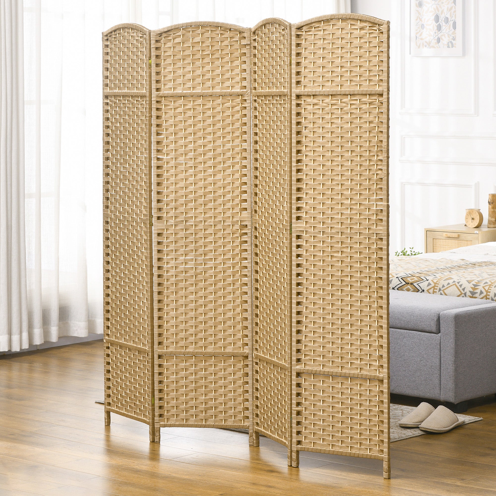 Paravent intérieur bois 4 panneaux 160x170 cm séparateur pièce pliable salon chambre naturel - 4
