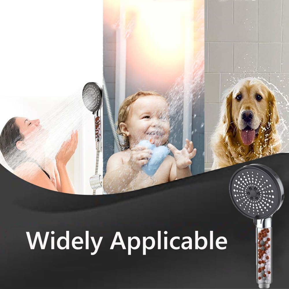 Pommeau de douche avec filtre économiseur d'eau, pommeau de douche anticalcaire haute pression, 5 types de jet, noir - 6
