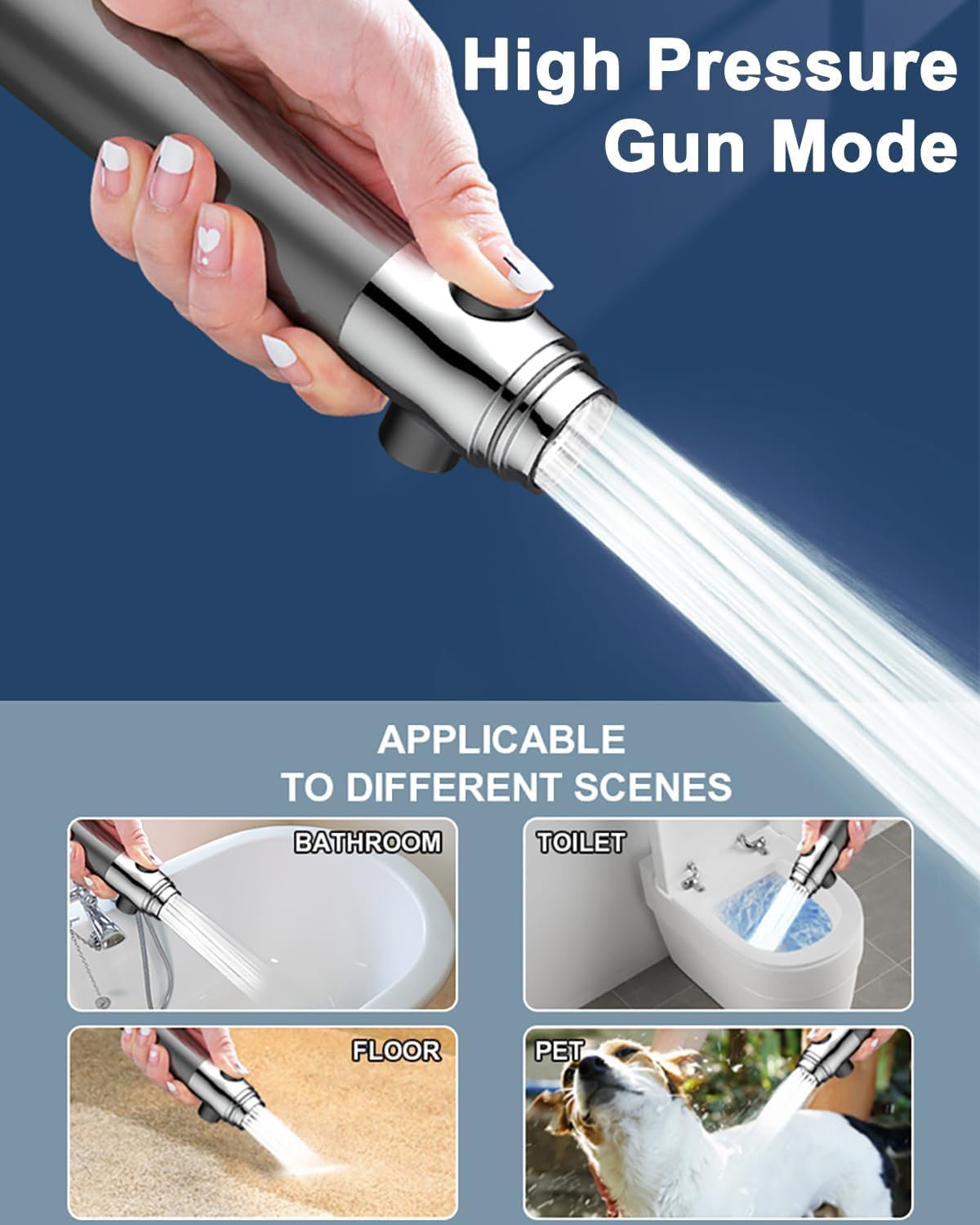 NICOLA Pommeau de Duche Haute Pression, Pommeau de Duche Economie Deau avec Tuyau Douche 1.5M et Support de Douche, Salle de Bain Réglable à 3 Modes - 4