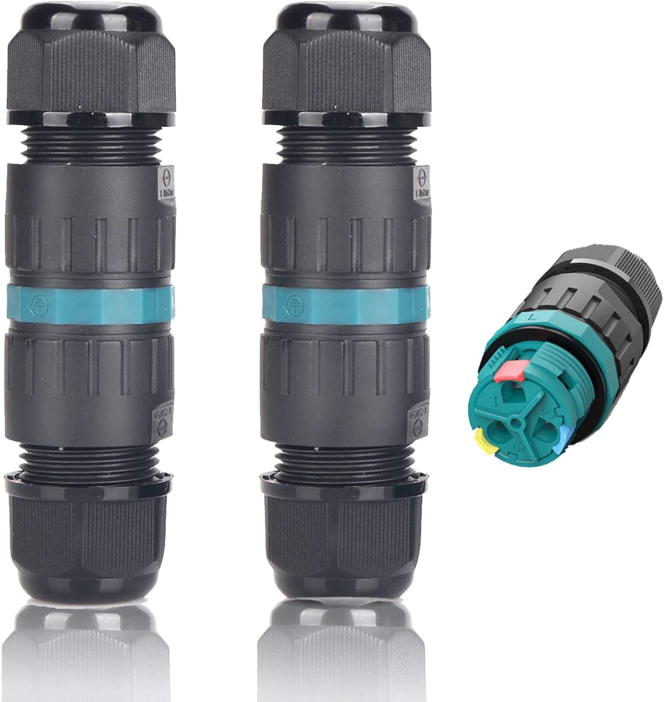 Zestaw 2 wodoodpornych złączy kablowych IP68 Ø 5 mm - Ø 12 mm TÜV 3-pinowe do użytku zewnętrznego, połączenie elektryczne do ogrodu, 2-drożne dolne