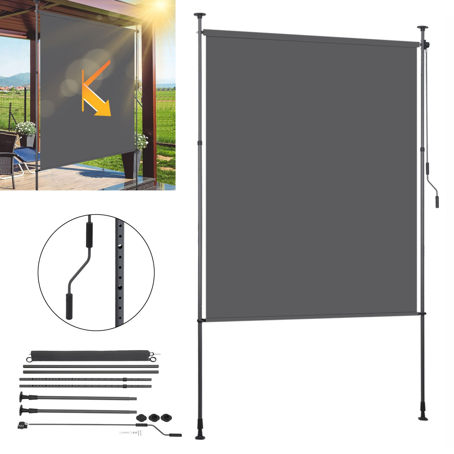 Persianas exteriores verticales persianas de pinza 150 x 270 cm antracita estor enrollable de exterior extensible con manivela sin taladro