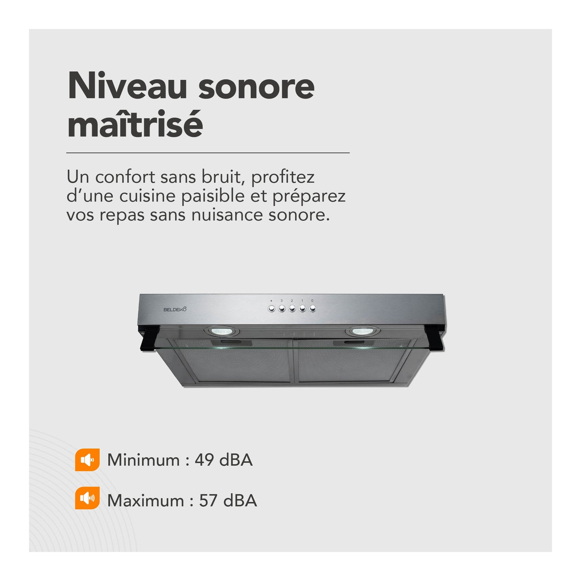 BELDEKO Hotte Casquette 60 cm Inox 210 m3/h 100W - Marque Française - 3