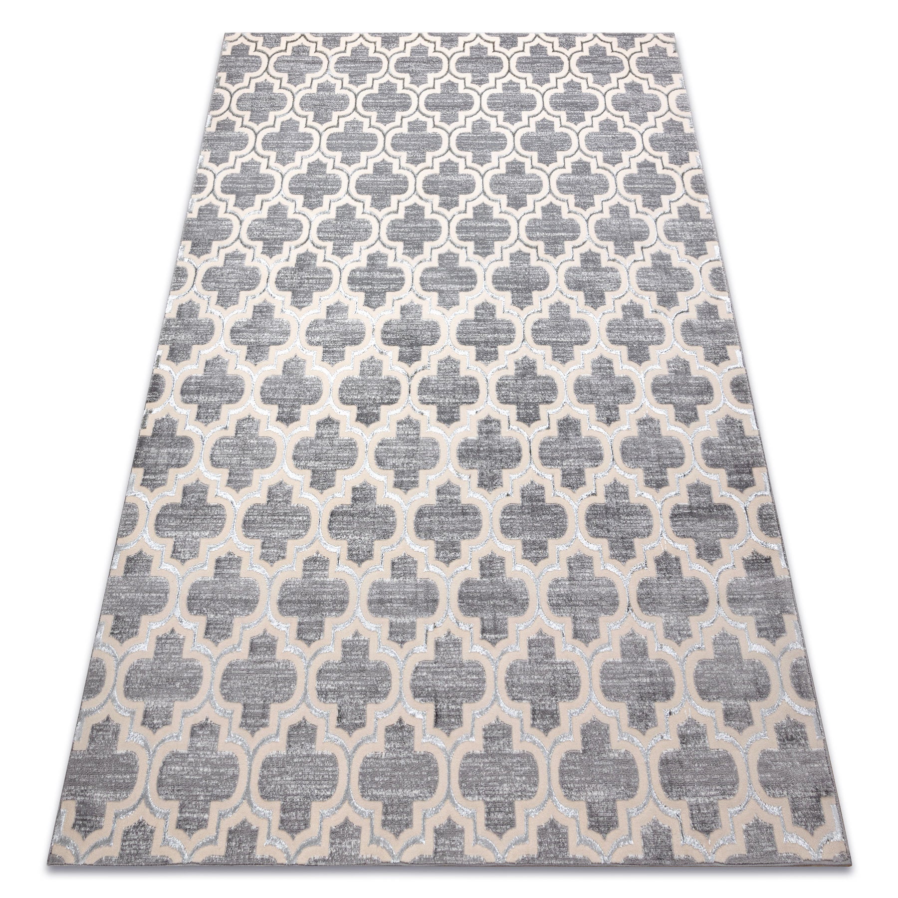 Dywan CORE W6764 Koniczyna marokańska Trellis - Strukturalny, dwa poziomy runa, szary / krem 180x270 cm