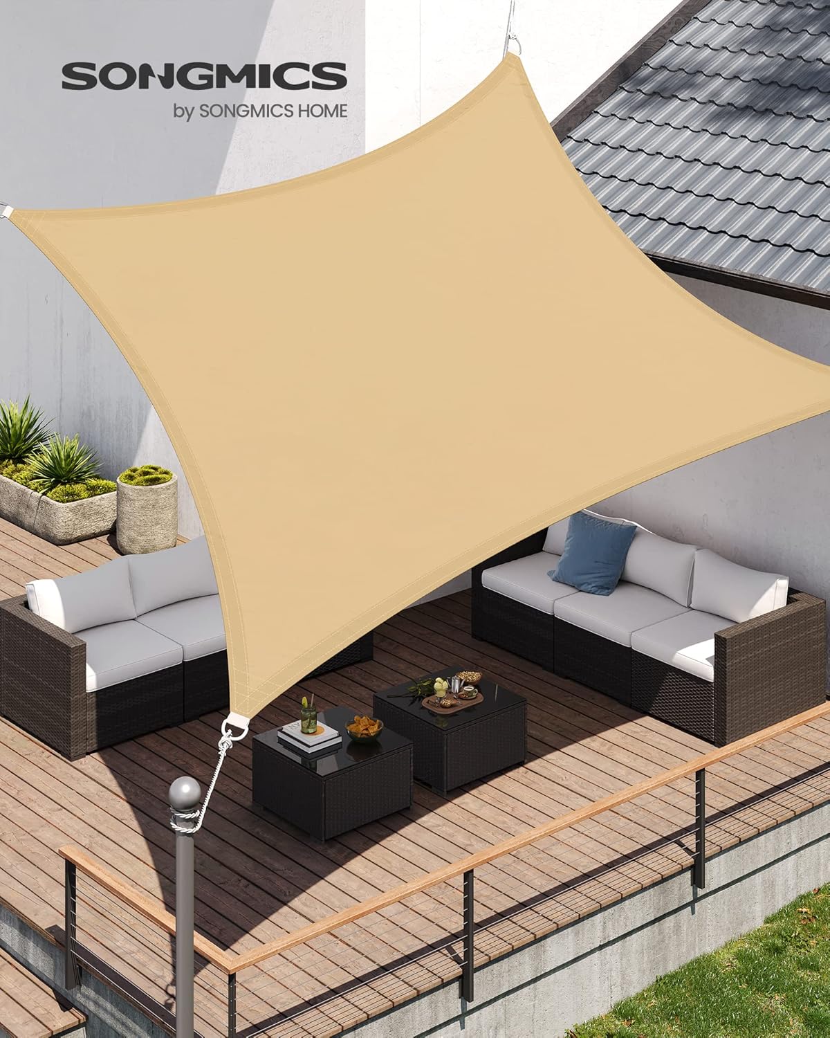 Voile d'Ombrage 3 x 4 m, Hydrofuge Colonne d’Eau de 665 mm, Polyester Anti-déchirure, Protection UV 93%, Terrasse, Jardin, Balcon, Rectangulaire, Cord - 2