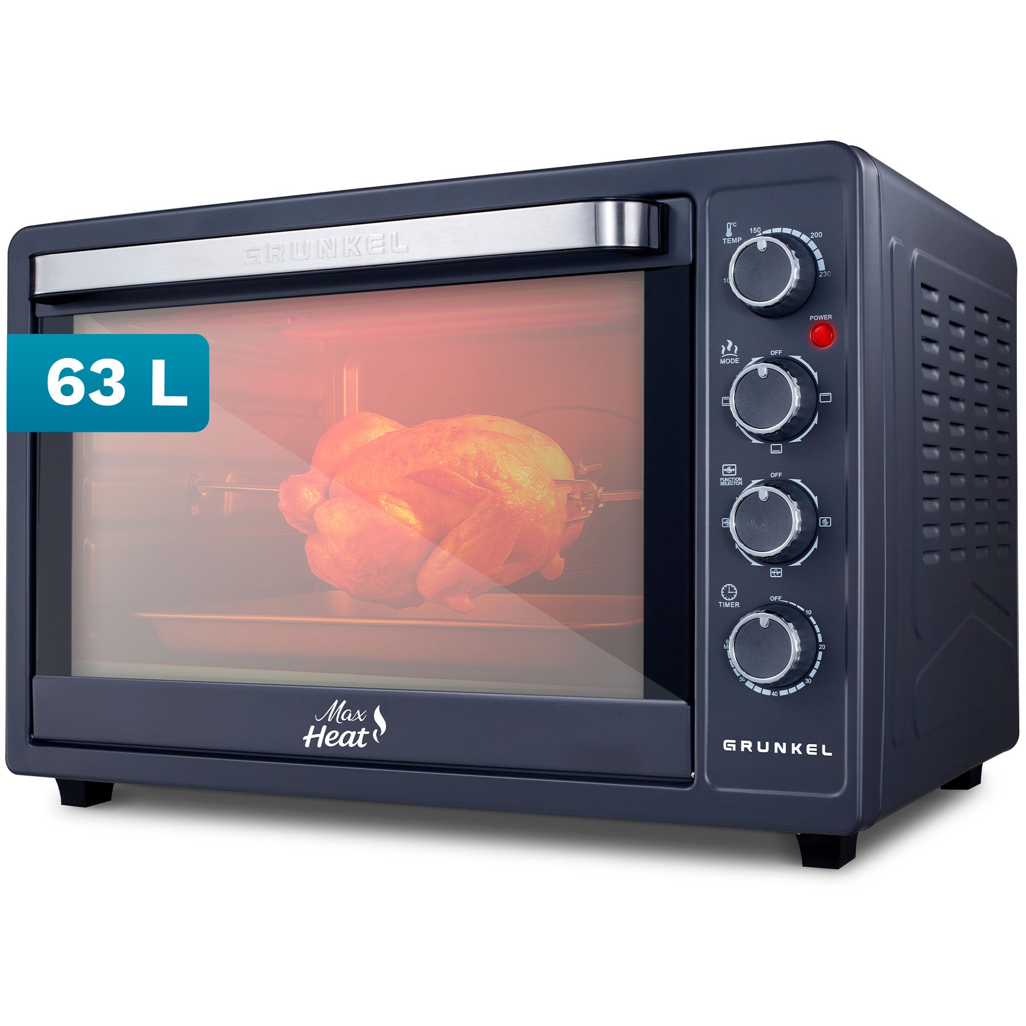 Horno eléctrico Grunkel HR-63MAX 63 L Negro Acero con convección y doble cristal - Imagen 2