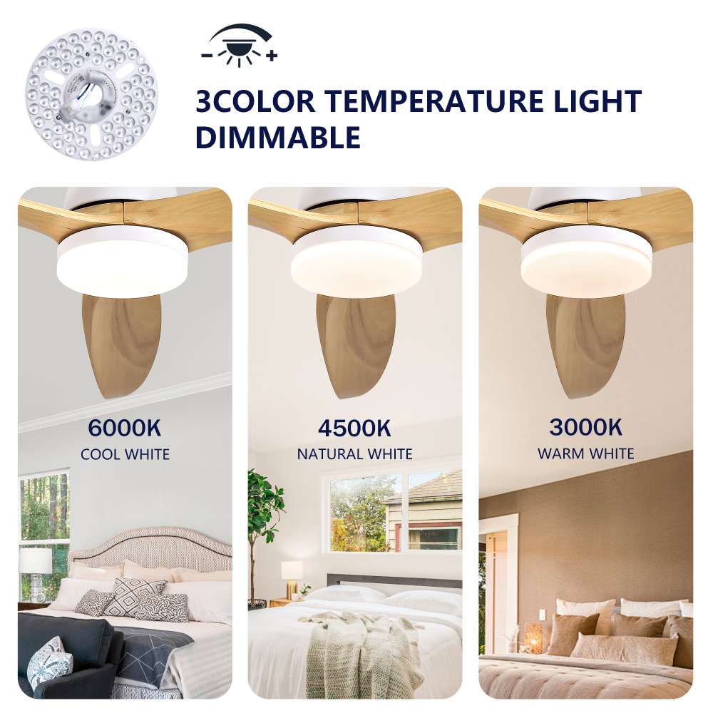 Ventilateur de plafond moderne de 106 cm en bois naturel, moteur DC silencieux, bruit inférieur à 35 dB, installation au plafond, pour salon - 2